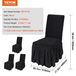 4-Piece Universal Stretch Spandex Folding Chair Covers With Skirt Removable Washable Protective Slipcovers, Black -Patio Furniture Shop vevor patio chair covers yths4pcszkhbw3o75v0 76 1000