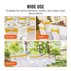 100 Pieces Stretch Spandex Chair Sashes, Chair Slipcover And Stretch Chair Sash, Yellow 15 100 Pieces Stretch Spandex Chair Sashes, Chair Slipcover And Stretch Chair Sash, Yellow -Patio Furniture Shop vevor patio chair covers ytzsdjs100pcaucq3v0 fa 1000