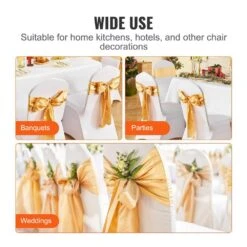 50 PCS Stretch Spandex Chair Sashes Bows Chair Slip Cover And Stretch Chair Sash, Elastic Chair Bands, Gold -Patio Furniture Shop vevor patio chair covers ytzsdjs50pcs79w25v0 fa 1000