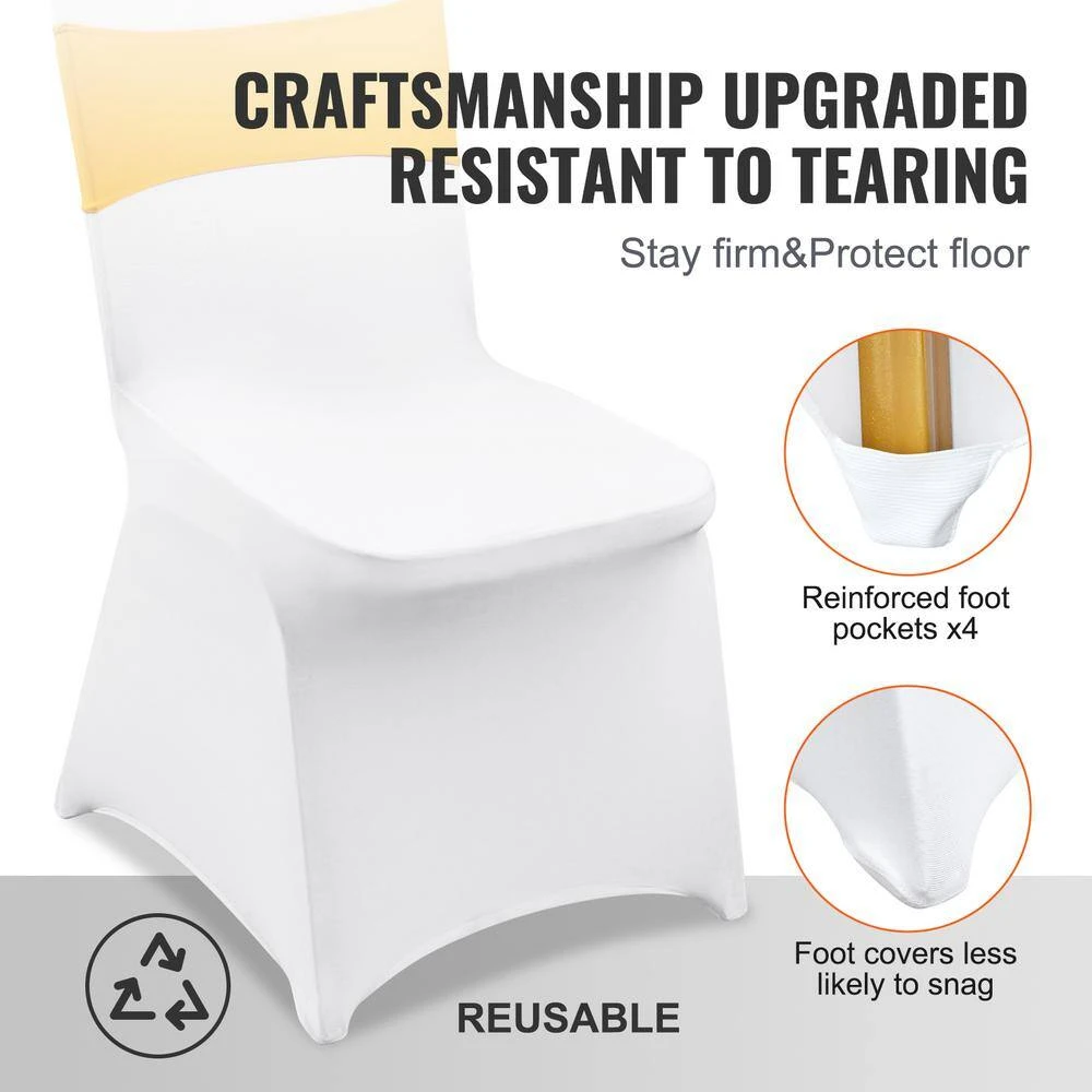 50 Set Stretch Spandex Folding Chair Covers With Chair Sashes Removable Washable Protective Slipcovers, Gold & White 7 50 Set Stretch Spandex Folding Chair Covers With Chair Sashes Removable Washable Protective Slipcovers, Gold & White - Image 5