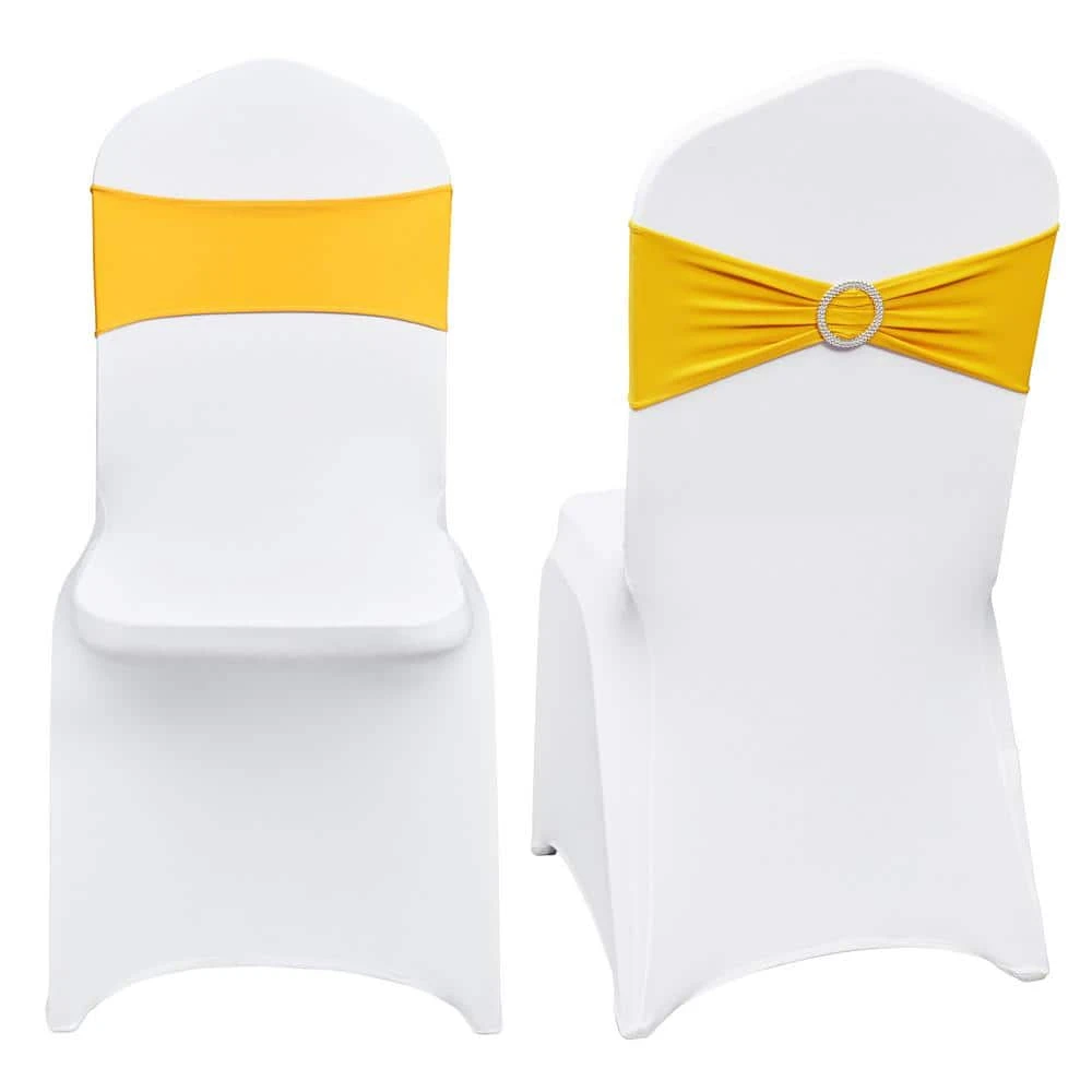 50 Set Stretch Spandex Folding Chair Covers With Chair Sashes Removable Washable Protective Slipcovers, Gold & White 3 50 Set Stretch Spandex Folding Chair Covers With Chair Sashes Removable Washable Protective Slipcovers, Gold & White