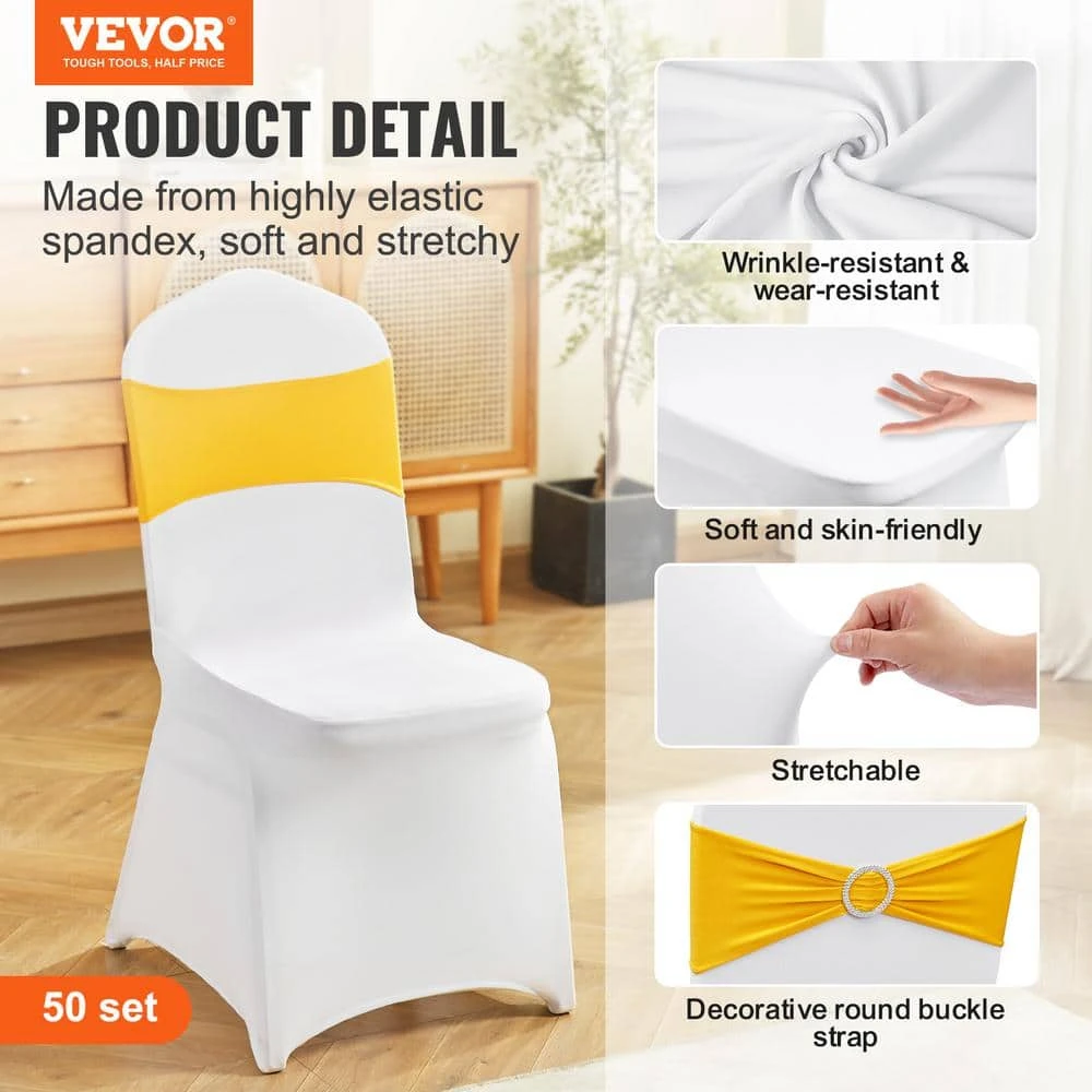 50 Set Stretch Spandex Folding Chair Covers With Chair Sashes Removable Washable Protective Slipcovers, Gold & White 4 50 Set Stretch Spandex Folding Chair Covers With Chair Sashes Removable Washable Protective Slipcovers, Gold & White - Image 2