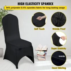 50 Pcs Black Chair Covers Polyester Spandex Stretch Slipcovers For Wedding Party Dining Banquet Arched-Front Chair Cover -Patio Furniture Shop vevor patio chair covers zyt50pcshsgxyt001v0 4f 1000