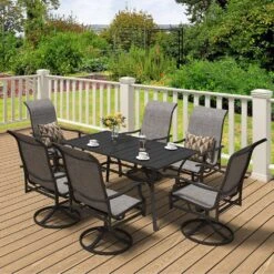 7-Pieces Patio Dining Set Outdoor Furniture Table And Swivel Chairs Set All Weather Garden Furniture Table Sets -Patio Furniture Shop vevor patio dining sets ltczywdxg6zyhv6aqv0 31 1000
