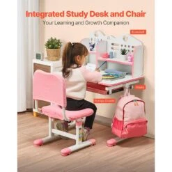 Kids Study Chair And Desk Set, Study Desk And Chair For Kids With Bookshelf And Storage Drawer, Adjustable Height Desk -Patio Furniture Shop vevor patio dining tables etxxzydsjk20iw519v0 44 1000