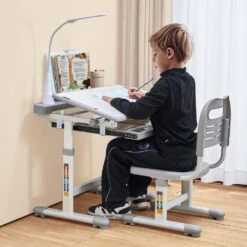 Kids Study Chair And Desk Set, Study Desk And Chair For Kids With Table Lamp, Adjustable Height And 0-40° Tilted -Patio Furniture Shop vevor patio dining tables etxxzydtdk20dtxrhv9 31 1000