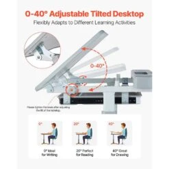 Kids Study Chair And Desk Set, Study Desk And Chair For Kids With Table Lamp, Adjustable Height And 0-40° Tilted -Patio Furniture Shop vevor patio dining tables etxxzydtdk20dtxrhv9 4f 1000