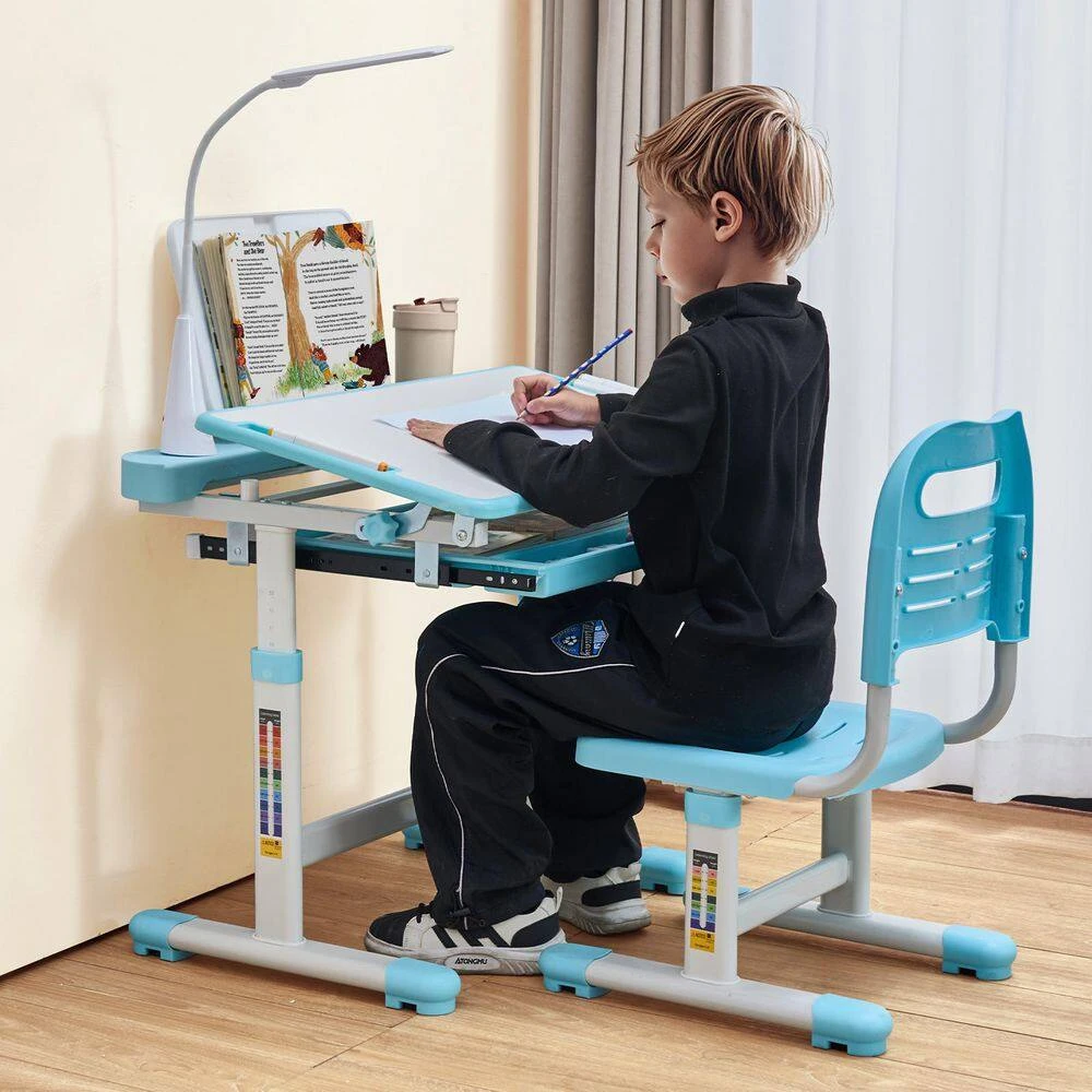 Kids Study Chair And Desk Set, Study Desk And Chair For Kids With Table Lamp, Adjustable Height And 0-40° Tilted Desktop 10 Kids Study Chair And Desk Set, Study Desk And Chair For Kids With Table Lamp, Adjustable Height And 0-40° Tilted Desktop - Image 8