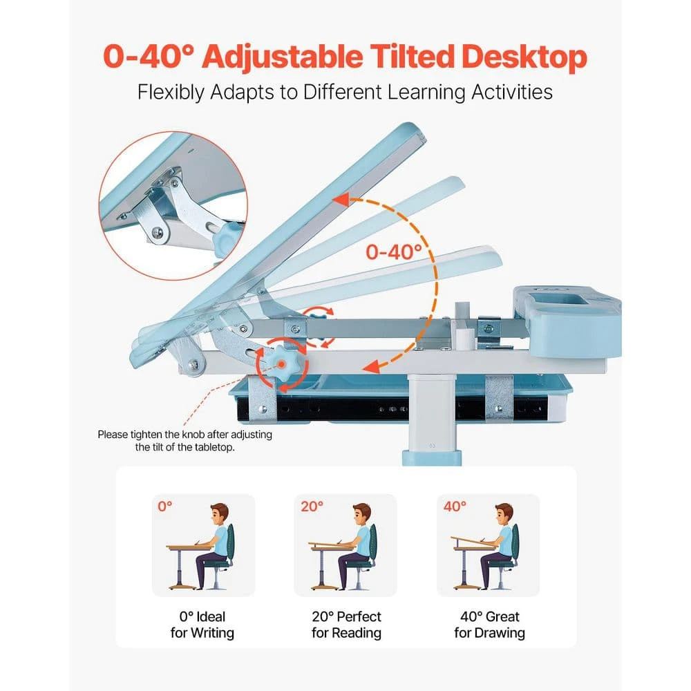 Kids Study Chair And Desk Set, Study Desk And Chair For Kids With Table Lamp, Adjustable Height And 0-40° Tilted Desktop 5 Kids Study Chair And Desk Set, Study Desk And Chair For Kids With Table Lamp, Adjustable Height And 0-40° Tilted Desktop - Image 3