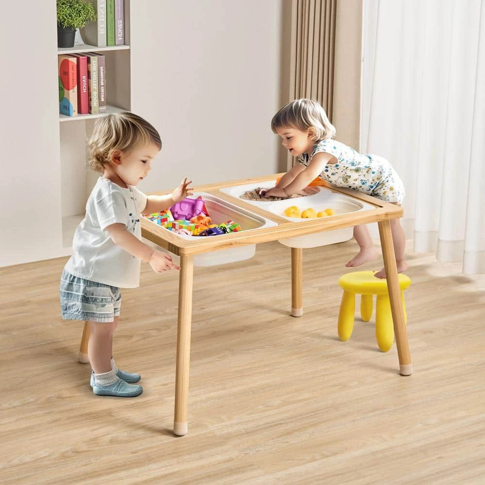 Sensory Table For Toddlers, Kids Activity Table With 3 Foldable Storage Bins And Double-Sided Board, Play Sand, Wooden 10 Sensory Table For Toddlers, Kids Activity Table With 3 Foldable Storage Bins And Double-Sided Board, Play Sand, Wooden - Image 8