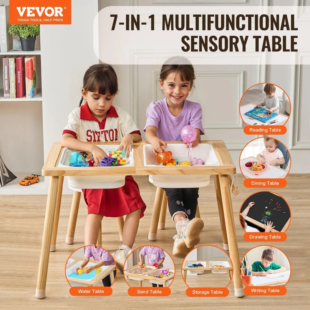 Sensory Table And Chairs Set, Toddlers Activity Table W/2 Stools 2 Storage Bins And Paper Roll Holder, Play Sand, Wooden 4 Sensory Table And Chairs Set, Toddlers Activity Table W/2 Stools 2 Storage Bins And Paper Roll Holder, Play Sand, Wooden - Image 2