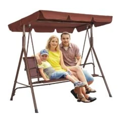 3-Seat Patio Swing Chair Outdoor Patio Swing With Adjustable Canopy Porch Swing