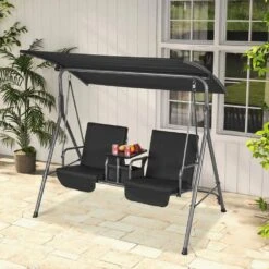 2-Seat Patio Swing Chair Outdoor Patio Swing With Adjustable Canopy Porch Swing -Patio Furniture Shop vevor patio swings tjqq71inx53iw648vv0 31 1000