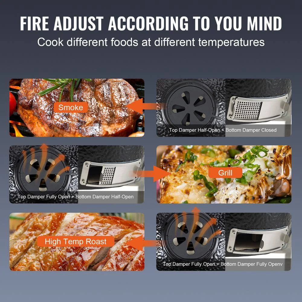 Ceramic Barbecue Grill Smoker Pellet Grills 18 In . Portable Round Outdoor Grill For Patio, Black 7 Ceramic Barbecue Grill Smoker Pellet Grills 18 In . Portable Round Outdoor Grill For Patio, Black - Image 5