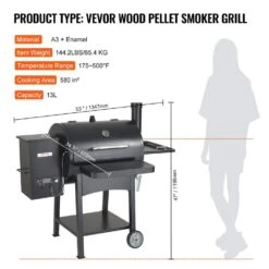 Pellet Smoker 580 Sq. In. Portable Wood Pellet Grill With Cart 8 In 1 BBQ Grill, Black -Patio Furniture Shop vevor pellet grills w58018160500f53cnv1 76 1000
