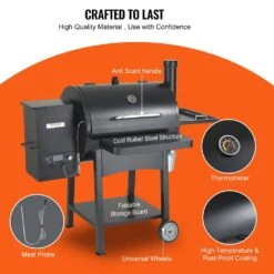 Pellet Smoker 580 Sq. In. Portable Wood Pellet Grill With Cart 8 In 1 BBQ Grill, Black -Patio Furniture Shop vevor pellet grills w58018160500f53cnv1 fa 1000