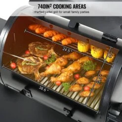 Pellet Smoker 740 Sq. In. Portable Wood Pellet Grill With Cart 8-In-1 BBQ Grill, Black -Patio Furniture Shop vevor pellet grills w73020160500ftz9yv1 1f 1000
