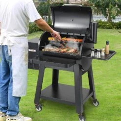 Pellet Smoker 740 Sq. In. Portable Wood Pellet Grill With Cart 8-In-1 BBQ Grill, Black -Patio Furniture Shop vevor pellet grills w73020160500ftz9yv1 31 1000