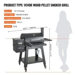 Pellet Smoker 740 Sq. In. Portable Wood Pellet Grill With Cart 8-In-1 BBQ Grill, Black -Patio Furniture Shop vevor pellet grills w73020160500ftz9yv1 76 1000