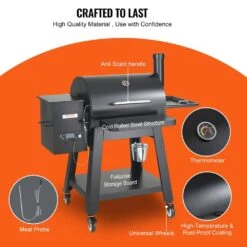 Pellet Smoker 740 Sq. In. Portable Wood Pellet Grill With Cart 8-In-1 BBQ Grill, Black -Patio Furniture Shop vevor pellet grills w73020160500ftz9yv1 fa 1000