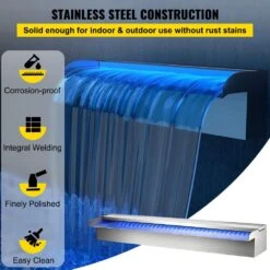 Pool Fountain Stainless Steel 23.6 In. W X 4.5 In. D X 3.1 In. H Pool Waterfall With LED Strip Light Waterfall Spillway -Patio Furniture Shop vevor pond accessories pqsbjpjswled60001v1 4f 1000