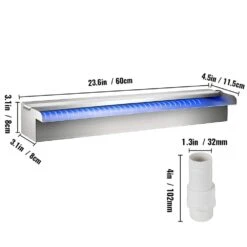 Pool Fountain Stainless Steel 23.6 In. W X 4.5 In. D X 3.1 In. H Pool Waterfall With LED Strip Light Waterfall Spillway -Patio Furniture Shop vevor pond accessories pqsbjpjswled60001v1 76 1000