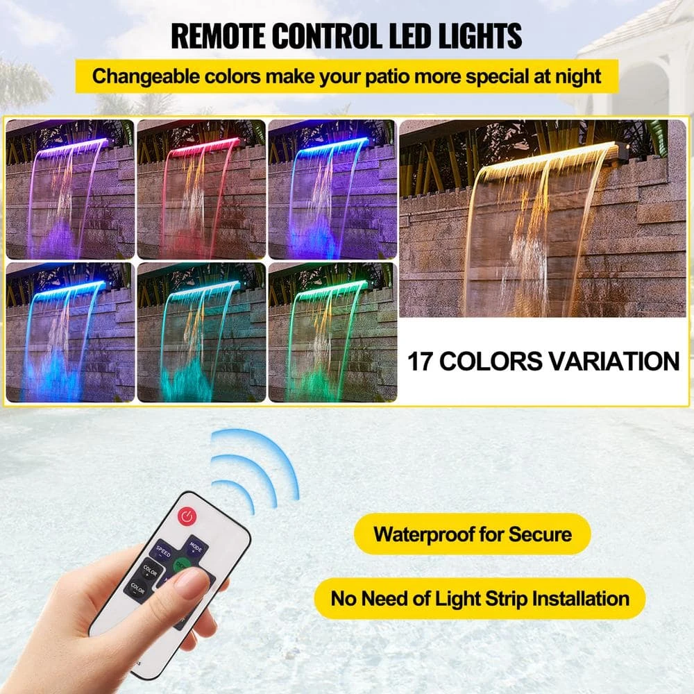 Led Fountain Spillway 17 Colors 23.6 In. L X 3.2 In. H X 8.1 In. W Pool Waterfall Fountain Kit W/Remote For Pond Pools 7 Led Fountain Spillway 17 Colors 23.6 In. L X 3.2 In. H X 8.1 In. W Pool Waterfall Fountain Kit W/Remote For Pond Pools - Image 5