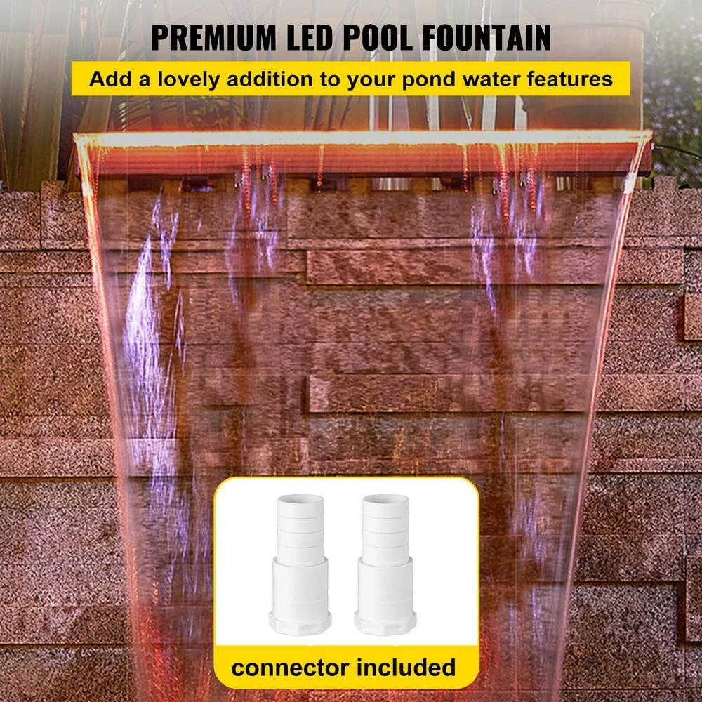 Led Fountain Spillway 17 Colors 23.6 In. L X 3.2 In. H X 8.1 In. W Pool Waterfall Fountain Kit W/Remote For Pond Pools 4 Led Fountain Spillway 17 Colors 23.6 In. L X 3.2 In. H X 8.1 In. W Pool Waterfall Fountain Kit W/Remote For Pond Pools - Image 2