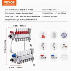6-Branch Radiant Heat Manifold,1/2 In. PEX Tubing Manifold, Stainless Steel PEX Manifold, Radiant Heat PEX Manifold Kit -Patio Furniture Shop vevor pool controls drfsqbxg6hl0x0yq9v0 76 1000