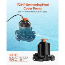 Pool Cover Pump 1/2 HP 1575 GPH 120-Volt Submersible Swimming Pool Cover Pump For Pool Draining Inflatable Water Parks -Patio Furniture Shop vevor pool cover pumps zdycgbzdx16hcwmxav1 4f 1000