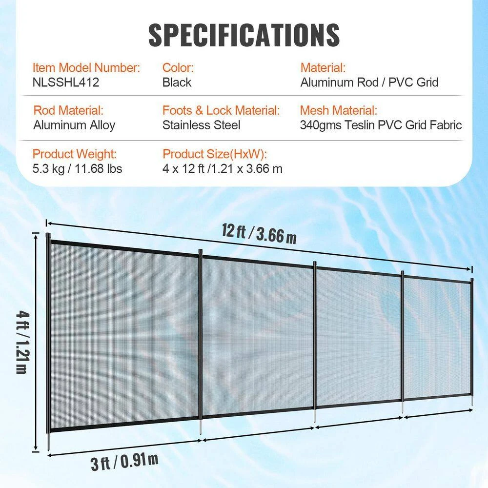 Security Pool Fence 4 Ft. X 12 Ft. Removable Pool Fence 1000D PVC Fabric Pool Fencing Mesh With Aluminum Poles 9 Security Pool Fence 4 Ft. X 12 Ft. Removable Pool Fence 1000D PVC Fabric Pool Fencing Mesh With Aluminum Poles - Image 7