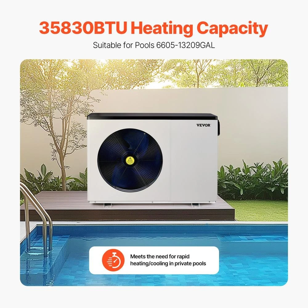 Electric Pool Heat Pump, 35830 BTU, Pool Heaters For 6605 To 13209 Gal. Above And In Ground Pools, Low Noise 4 Electric Pool Heat Pump, 35830 BTU, Pool Heaters For 6605 To 13209 Gal. Above And In Ground Pools, Low Noise - Image 2