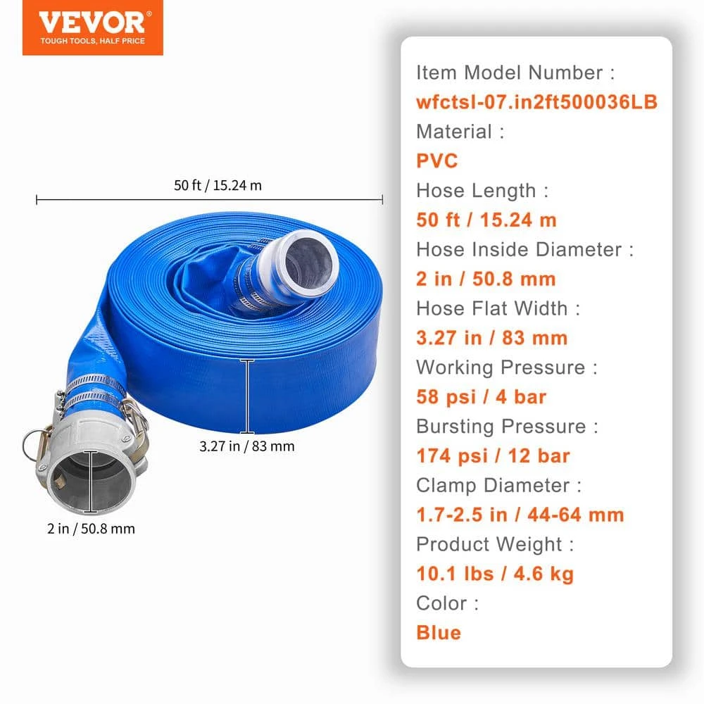 Backwash Hose 50 Ft. X 2 In. PVC Flat Discharge Hose With Aluminum Camlock C And E Fittings Clamps For Pump Sand Filter 9 Backwash Hose 50 Ft. X 2 In. PVC Flat Discharge Hose With Aluminum Camlock C And E Fittings Clamps For Pump Sand Filter - Image 7
