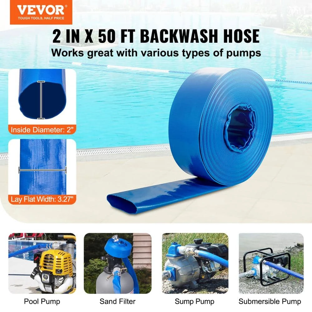Backwash Hose 50 Ft. X 2 In. PVC Flat Discharge Hose With Aluminum Camlock C And E Fittings Clamps For Pump Sand Filter 4 Backwash Hose 50 Ft. X 2 In. PVC Flat Discharge Hose With Aluminum Camlock C And E Fittings Clamps For Pump Sand Filter - Image 2