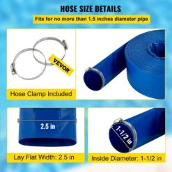 Discharge Hose 1-1/2 In. Dia X 105 Ft. PVC Fabric Lay Flat Hose With Clamps Heavy Duty Backwash Drain Hose Burst-Proof -Patio Furniture Shop vevor pool hoses ycfcxr1 5x1001smxv0 1f 1000