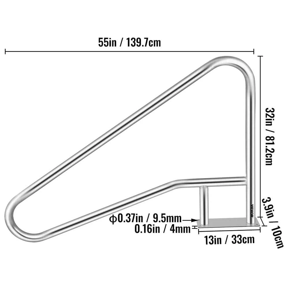 55 In. X 32 In. Pool Railing Stainless Steel Silver Rustproof Pool Handrail Pool Rail For Above Ground Pool 9 55 In. X 32 In. Pool Railing Stainless Steel Silver Rustproof Pool Handrail Pool Rail For Above Ground Pool - Image 7