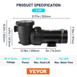 Pool Pump 5280GPH 2HP 115V Single Speed Swim Pool Filtre Pump 1500-Watt Self Primming W/ Strainer Basket 4 Pipe Fittings -Patio Furniture Shop vevor pool pumps d2hp90gpm110v1zfmv1 76 1000