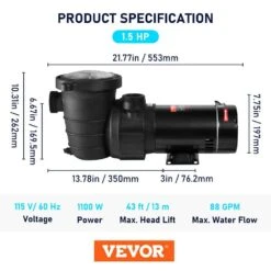 Pool Pump 5280GPH 1.5HP 115V Single Speed Swim Pool Filtre Pump 1100W Self Primming With Strainer Basket 4 Pipe Fittings -Patio Furniture Shop vevor pool pumps dsycbmc112hp8lfrcv1 76 1000