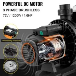 Solar Swimming Pool Pump 1200W 136GPM Pool Heat Pump 72VDC Head 62 Ft. W/ MPPT Controller And Powder Cord For Park Pool -Patio Furniture Shop vevor pool pumps tynsb1200w0000001v9 1f 1000