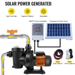 Solar Swimming Pool Pump 1200W 136GPM Pool Heat Pump 72VDC Head 62 Ft. W/ MPPT Controller And Powder Cord For Park Pool -Patio Furniture Shop vevor pool pumps tynsb1200w0000001v9 fa 1000