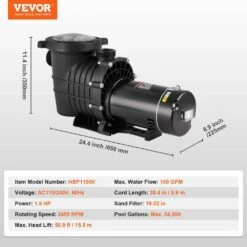 Above Ground Pool Pump 1.5 HP 100 GPM Single Speed Swimming Pool Pump With Filter Basket For Above Ground Pools -Patio Furniture Shop vevor pool pumps ycglbdssdy15cqhp2v5 76 1000