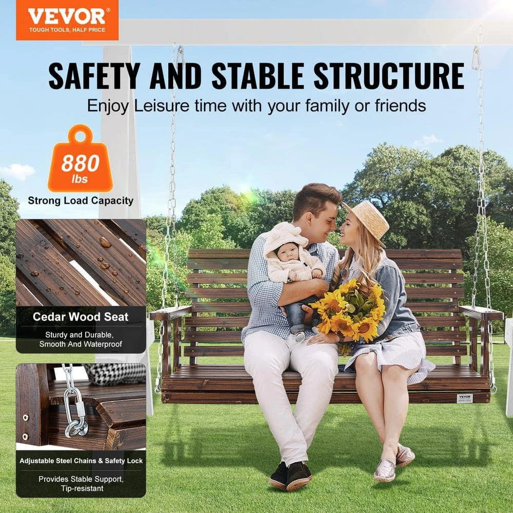 Wooden Porch Swing 4.5 Ft. Patio Bench Swing For Courtyard And Garden Upgraded 880 Lbs Strong Load Capacity Swing Bench 4 Wooden Porch Swing 4.5 Ft. Patio Bench Swing For Courtyard And Garden Upgraded 880 Lbs Strong Load Capacity Swing Bench - Image 2