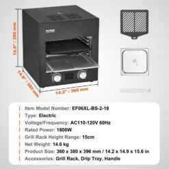 Steak Grill, Portable Electric Grill In Black 1800W Smokeless Infrared 1450°F Stainless Steel Cooker, Adjustable Rack -Patio Furniture Shop vevor portable gas grills npkjdrsdxkdz5fenkv1 76 1000