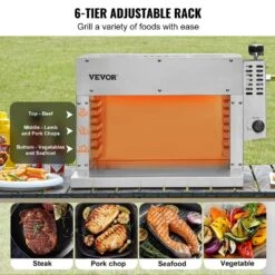 Steak Grill, Portable Propane Grill In Silver, 1500°F Stainless Steel Barbecue Infrared Grill, 6-Tier Adjustable Rack -Patio Furniture Shop vevor portable gas grills npkjdxkrqszn3rls7v0 1f 1000