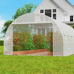 Walk-in Tunnel Greenhouse 19.4 X 9.7 X 6.5 Ft. Hoop House Greenhouse Tunnel, With Galvanized Steel Frame, White PE Cover -Patio Furniture Shop vevor portable greenhouses sdxws20x10x78ihe2v0 31 1000