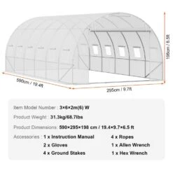 Walk-in Tunnel Greenhouse 19.4 X 9.7 X 6.5 Ft. Hoop House Greenhouse Tunnel, With Galvanized Steel Frame, White PE Cover -Patio Furniture Shop vevor portable greenhouses sdxws20x10x78ihe2v0 76 1000