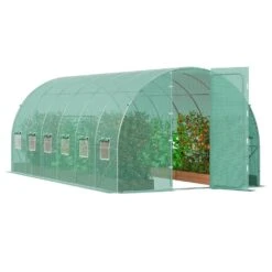 Walk-in Tunnel Greenhouse 19.4 X 9.7 X 7.4 Ft. Hoop House Greenhouse Tunnel, With Galvanized Steel Frame, Green PE Cover