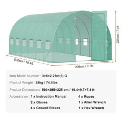 Walk-in Tunnel Greenhouse 19.4 X 9.7 X 7.4 Ft. Hoop House Greenhouse Tunnel, With Galvanized Steel Frame, Green PE Cover -Patio Furniture Shop vevor portable greenhouses sdxws20x10x7c44vzv0 76 1000
