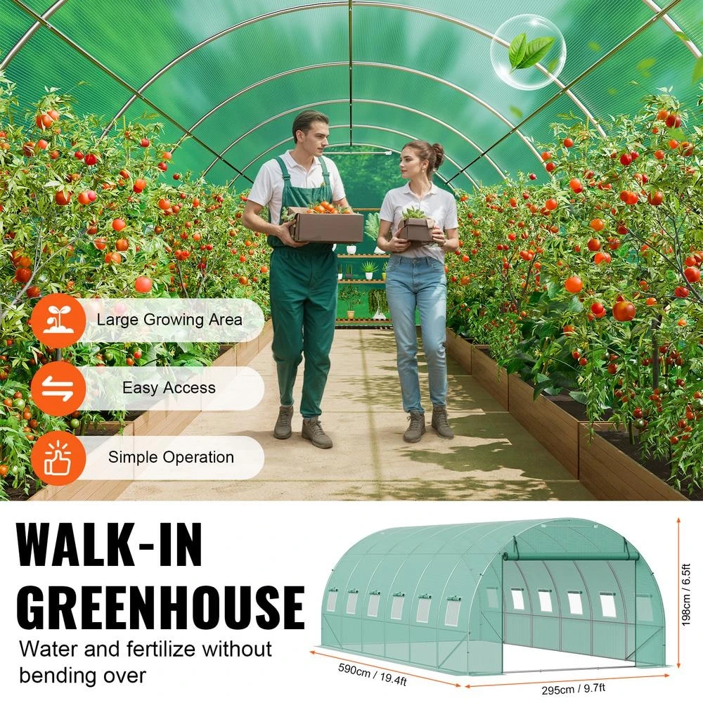 Walk-in Tunnel Greenhouse 19.4 X 9.7 X 6.5 Ft. Hoop House Greenhouse Tunnel, Plant Hot House With Galvanized Steel Frame 7 Walk-in Tunnel Greenhouse 19.4 X 9.7 X 6.5 Ft. Hoop House Greenhouse Tunnel, Plant Hot House With Galvanized Steel Frame - Image 5