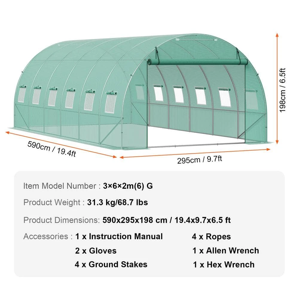 Walk-in Tunnel Greenhouse 19.4 X 9.7 X 6.5 Ft. Hoop House Greenhouse Tunnel, Plant Hot House With Galvanized Steel Frame 9 Walk-in Tunnel Greenhouse 19.4 X 9.7 X 6.5 Ft. Hoop House Greenhouse Tunnel, Plant Hot House With Galvanized Steel Frame - Image 7